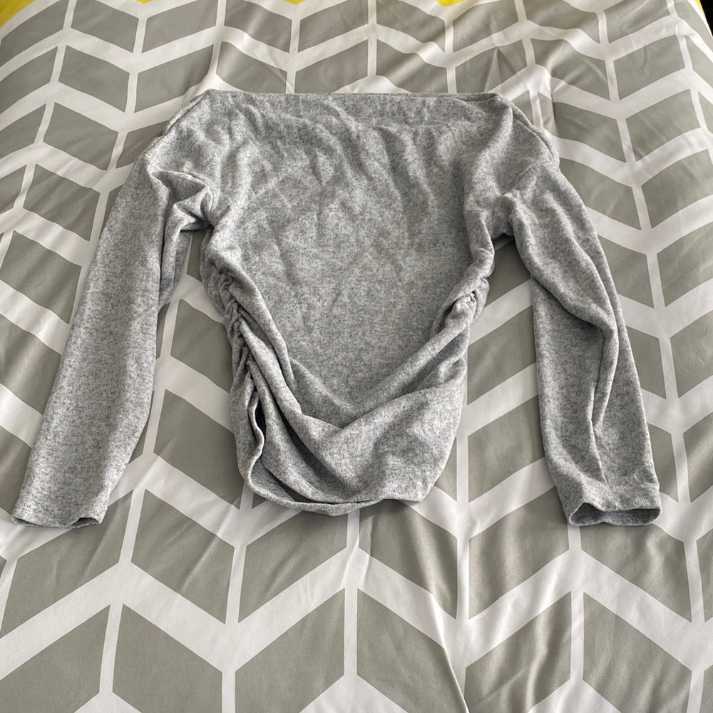 Gray Off-Shoulder Long Sleeve Top
